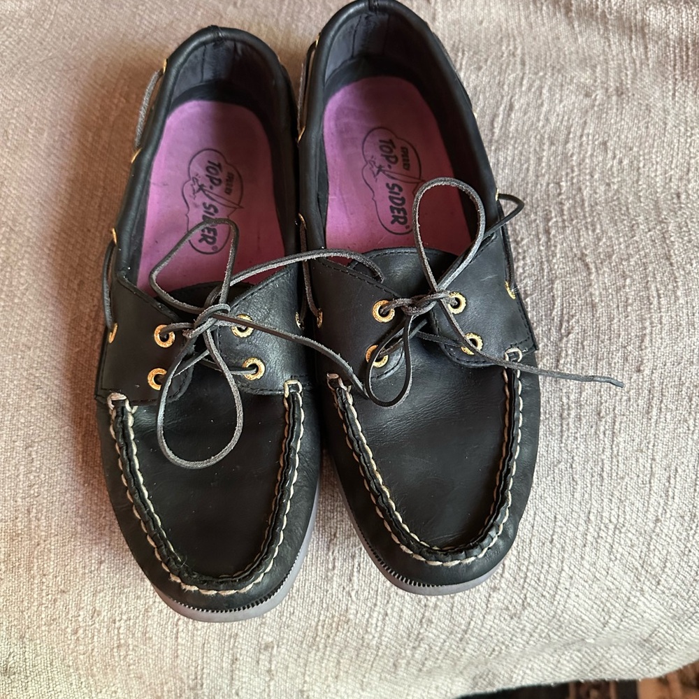 Sperry Topsider Black Leather Boat Shoes